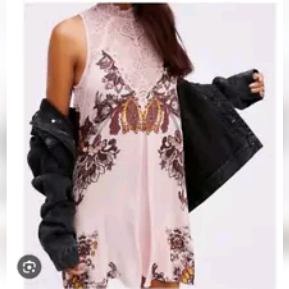 Womens Intimately Free People Pink Lace Sleeveless Mini Dress Size M